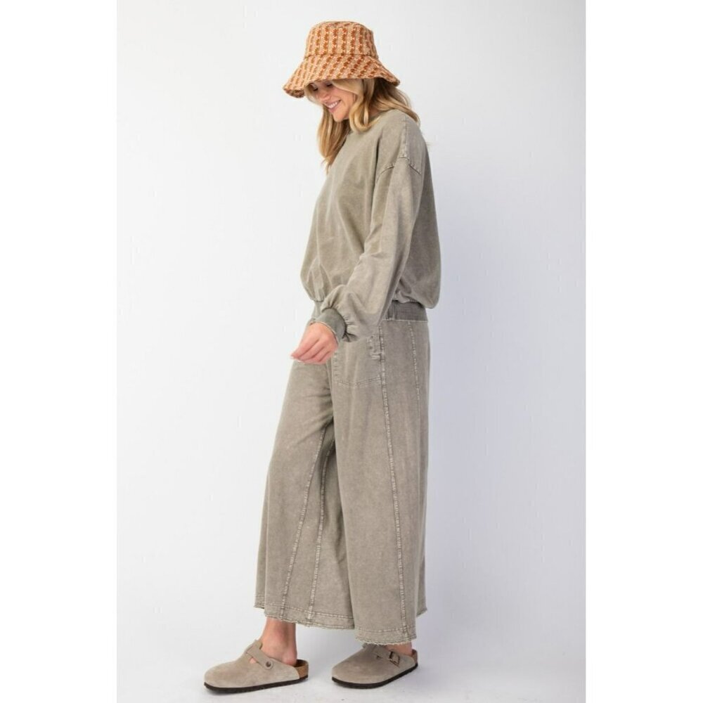 Cozy On The Go Mineral Washed Terry Knit Pants in Faded Mocha - Picture 4 of 5